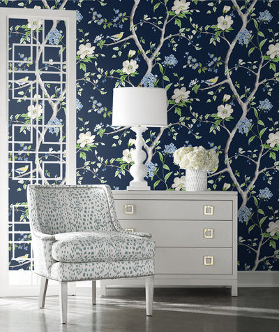 product image for Floral Trail Peel & Stick Wallpaper in Navy Blue/Spring Green by Lillian August for NextWall 3