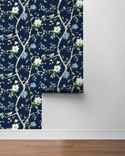 product image for Floral Trail Peel & Stick Wallpaper in Navy Blue/Spring Green by Lillian August for NextWall 91