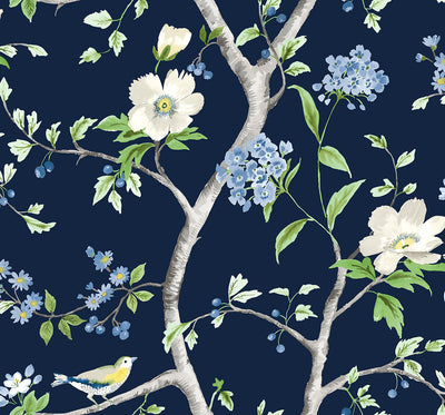 product image for Floral Trail Peel & Stick Wallpaper in Navy Blue/Spring Green by Lillian August for NextWall 35