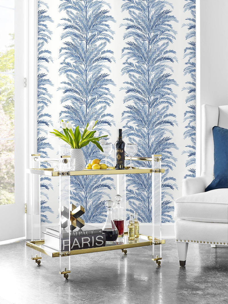 media image for Keana Palm Peel & Stick Wallpaper in Coastal Blue by Lillian August for NextWall 214