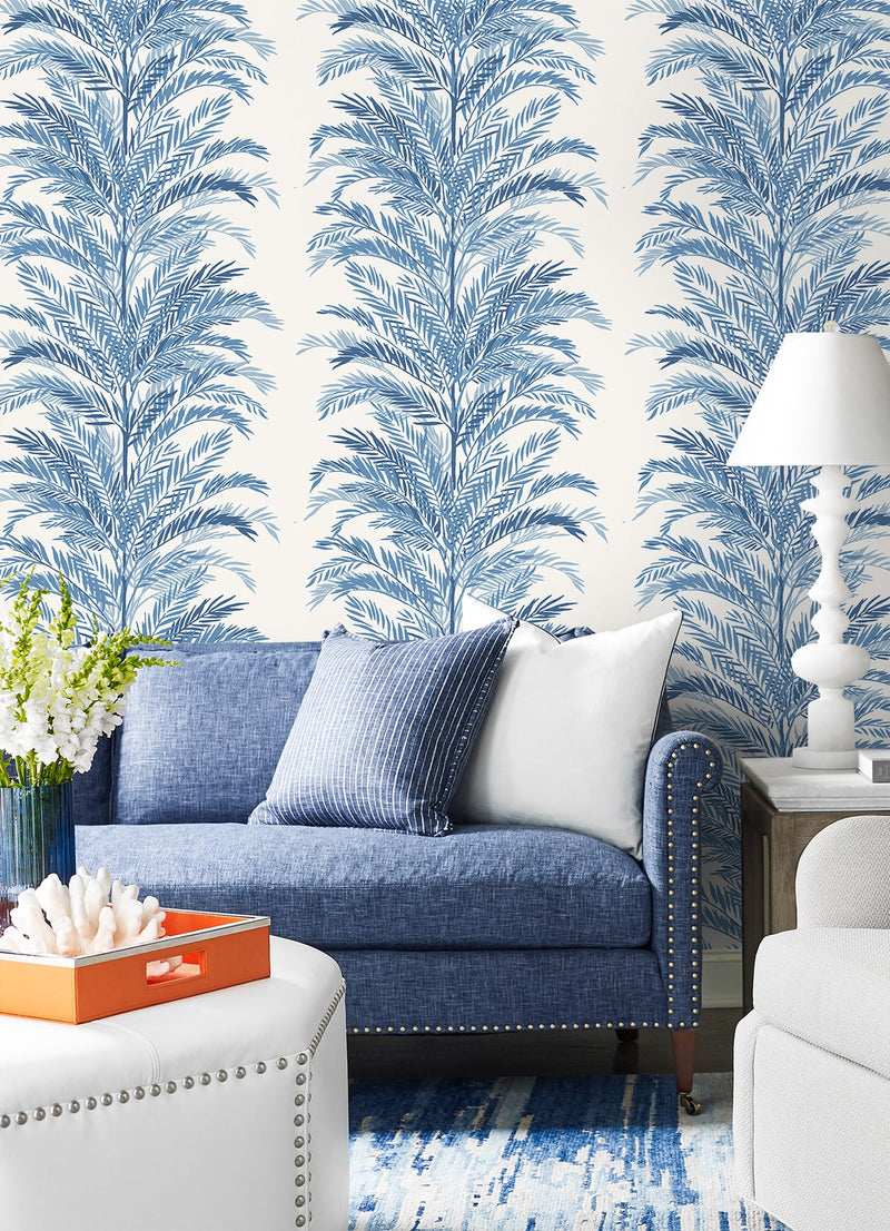 media image for Keana Palm Peel & Stick Wallpaper in Coastal Blue by Lillian August for NextWall 238