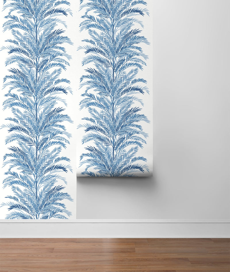 media image for Keana Palm Peel & Stick Wallpaper in Coastal Blue by Lillian August for NextWall 287