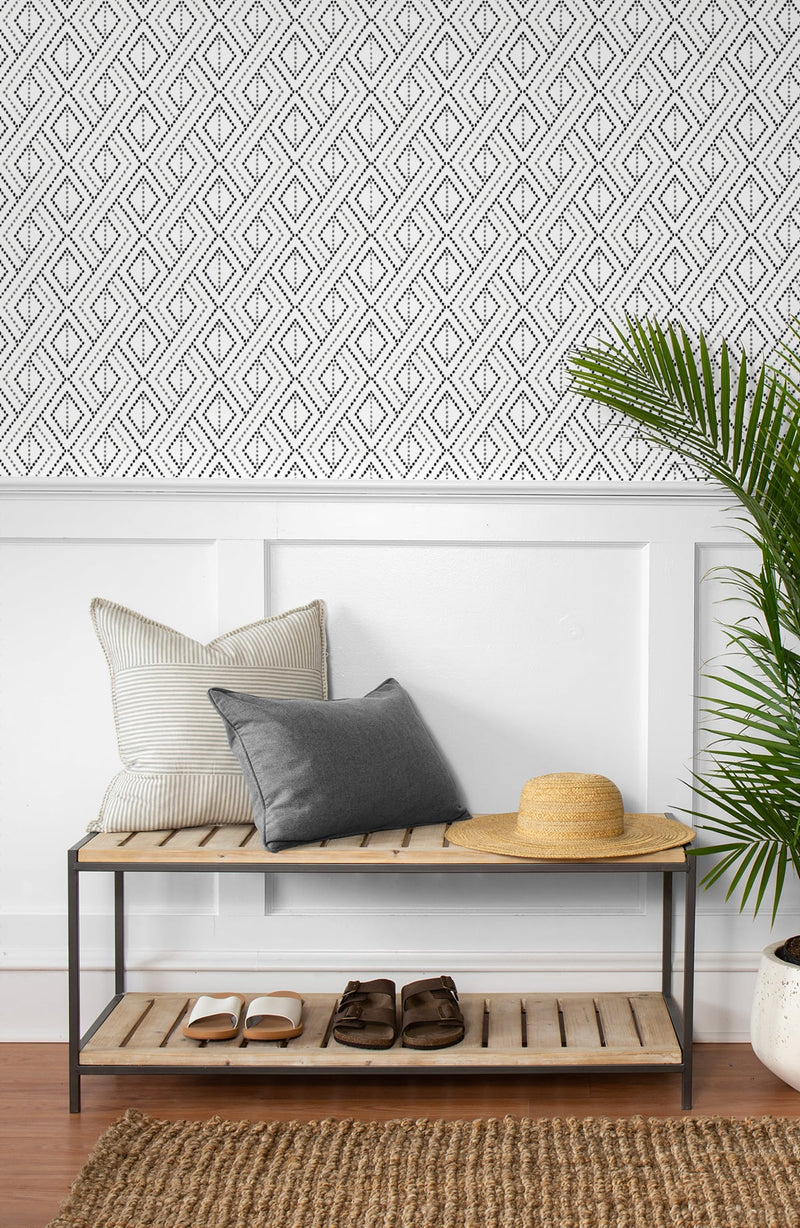 media image for Boho Grid Peel & Stick Wallpaper in Alloy by Lillian August for NextWall 238