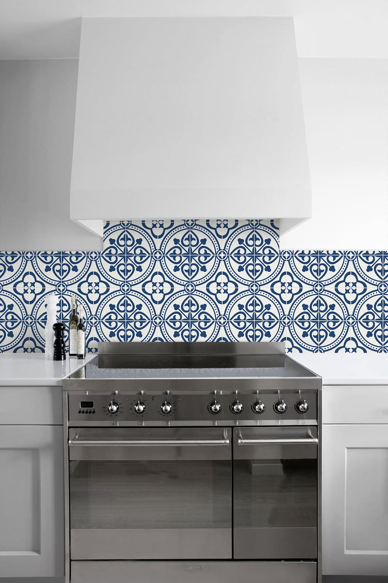 media image for Villa Mar Tile Peel & Stick Wallpaper in Denim Blue by Lillian August for NextWall 27