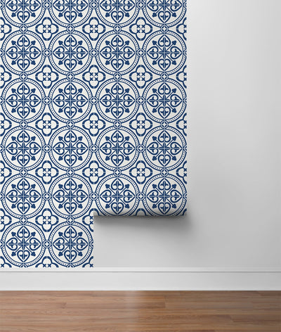 product image for Villa Mar Tile Peel & Stick Wallpaper in Denim Blue by Lillian August for NextWall 22