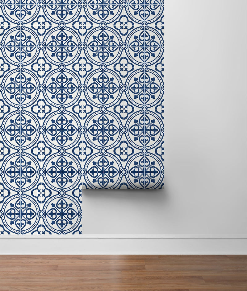 media image for Villa Mar Tile Peel & Stick Wallpaper in Denim Blue by Lillian August for NextWall 296