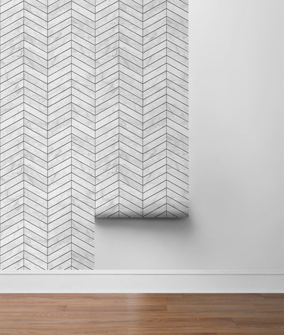 product image for Marbled Chevron Peel & Stick Wallpaper in Calcutta/Charcoal by Lillian August for NextWall 8