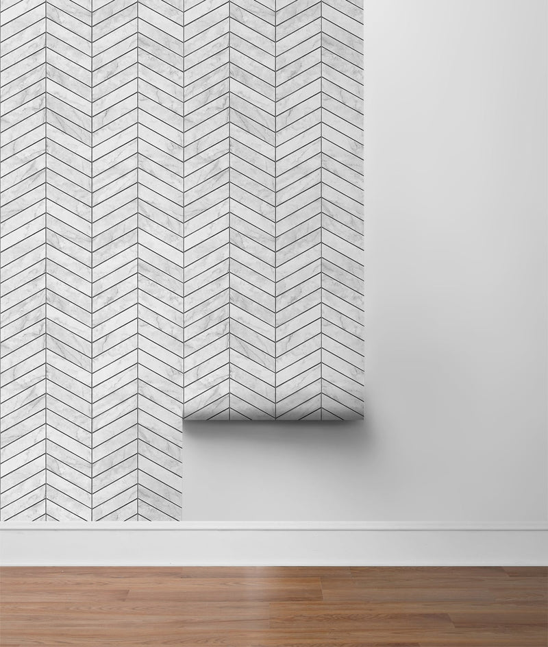 media image for Marbled Chevron Peel & Stick Wallpaper in Calcutta/Charcoal by Lillian August for NextWall 22