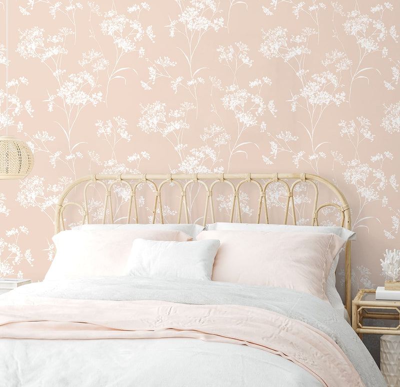 media image for Floral Mist Peel & Stick Wallpaper in Peach Petal by Lillian August for NextWall 277
