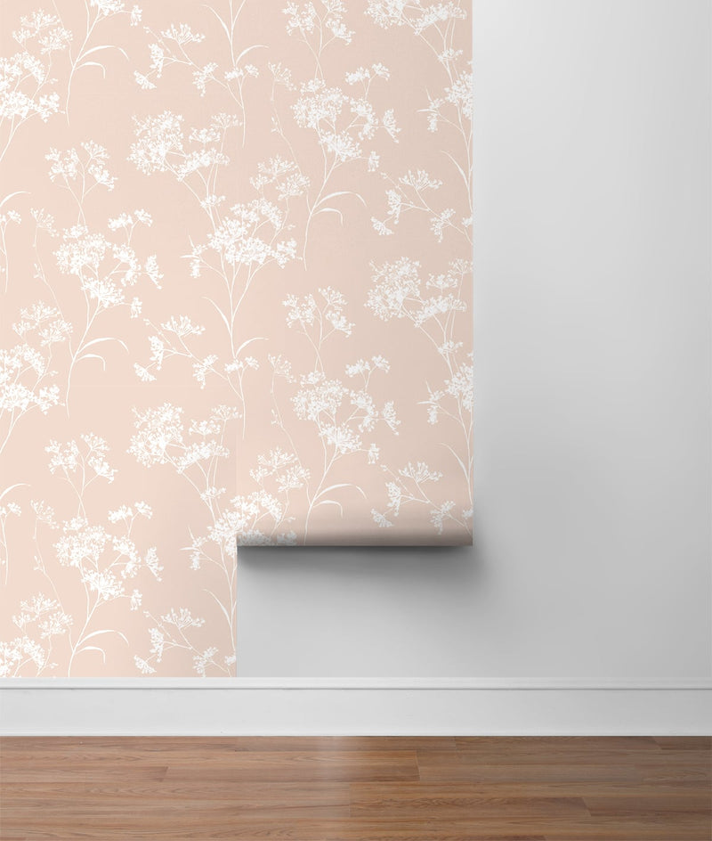 media image for Floral Mist Peel & Stick Wallpaper in Peach Petal by Lillian August for NextWall 248