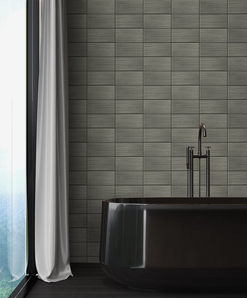 media image for Rib Tile Peel & Stick Wallpaper in Charcoal by Lillian August for NextWall 297