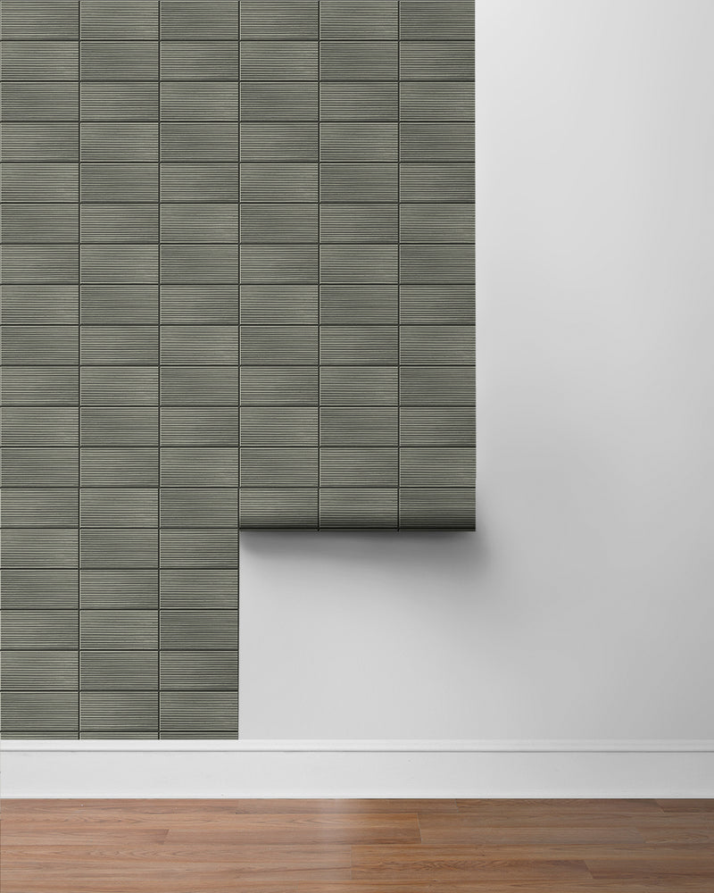 media image for Rib Tile Peel & Stick Wallpaper in Charcoal by Lillian August for NextWall 284