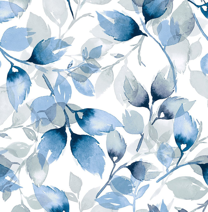 media image for Watercolor Tossed Leaves Wallpaper in Blue Lagoon by Lillian August 221