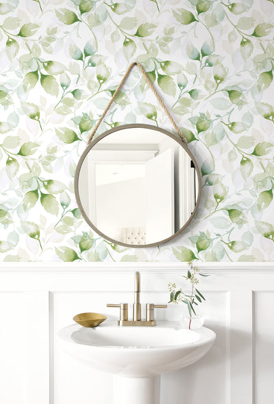 product image for Watercolor Tossed Leaves Wallpaper in Green Ivy by Lillian August 67