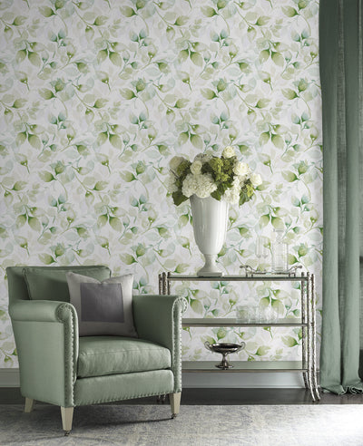 product image for Watercolor Tossed Leaves Wallpaper in Green Ivy by Lillian August 31