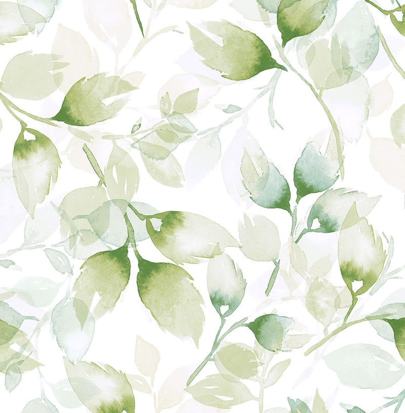 media image for Watercolor Tossed Leaves Wallpaper in Green Ivy by Lillian August 228