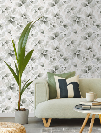 product image for Watercolor Tossed Leaves Wallpaper in Sea Salt/Harbor Mist by Lillian August 66