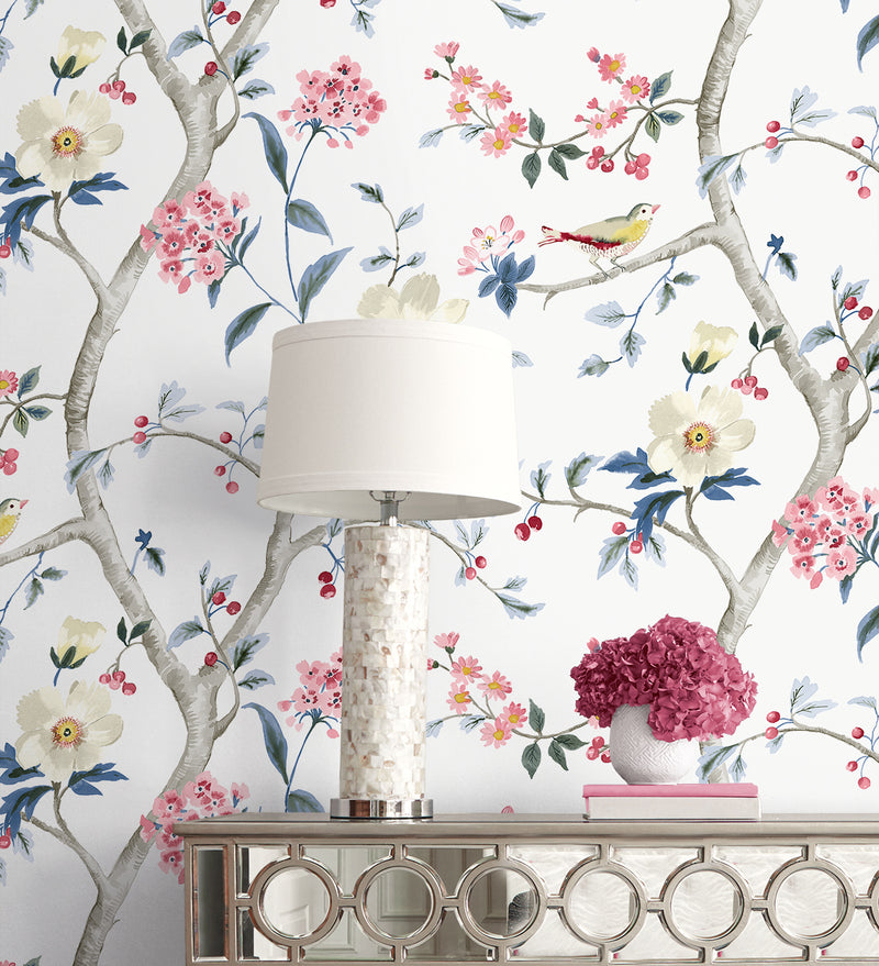 media image for Sparrow Haven Wallpaper in Riviera Blue & Berry 245