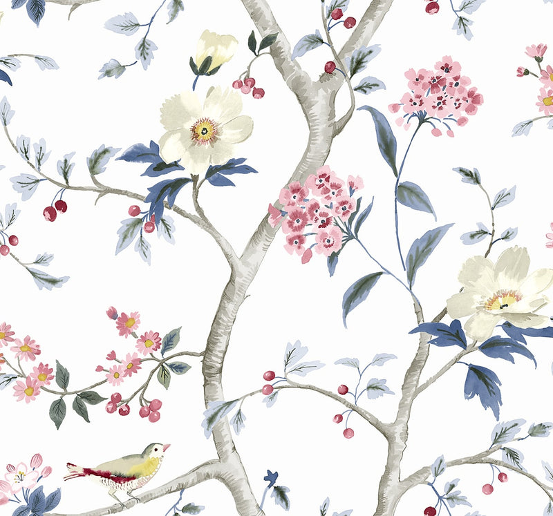media image for Sparrow Haven Wallpaper in Riviera Blue & Berry 295
