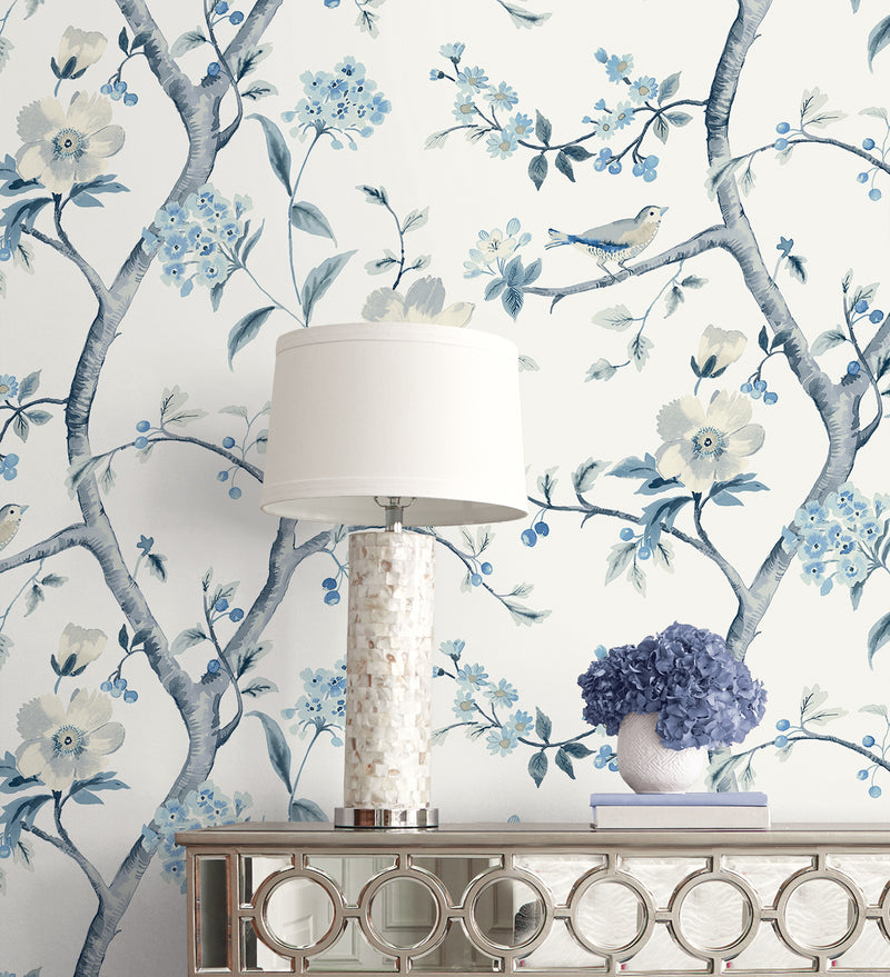 media image for Sparrow Haven Wallpaper in Breezy Blue 214