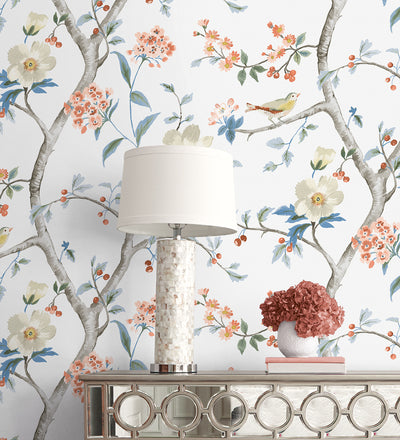 product image for Sparrow Haven Wallpaper in Melon & Carolina Blue 28
