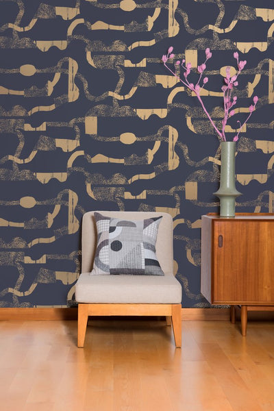 product image for La Strada Wallpaper in Gold and Charcoal by Thatcher Studio 25