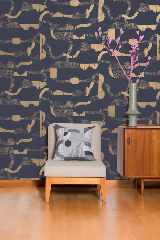media image for La Strada Wallpaper in Gold and Charcoal by Thatcher Studio 273