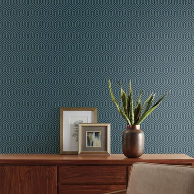 product image for Labyrinth Wallpaper in Teal and Black from the Geometric Resource Collection by York Wallcoverings 79