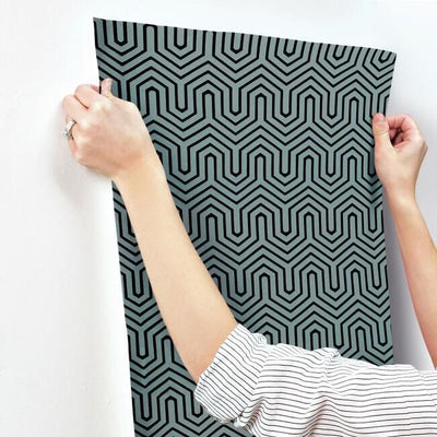 product image for Labyrinth Wallpaper in Teal and Black from the Geometric Resource Collection by York Wallcoverings 25