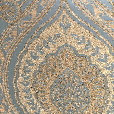 product image of Lana Classic Damask Wallpaper in Gold and Metallic Turquoise by BD Wall 54
