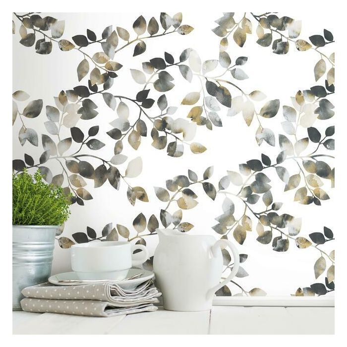 media image for Latvus Peel & Stick Wallpaper in Black and Taupe by RoomMates for York Wallcoverings 234