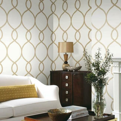 product image for Laurel Leaf Ogee Wallpaper in Gold from the Ronald Redding 24 Karat Collection by York Wallcoverings 11