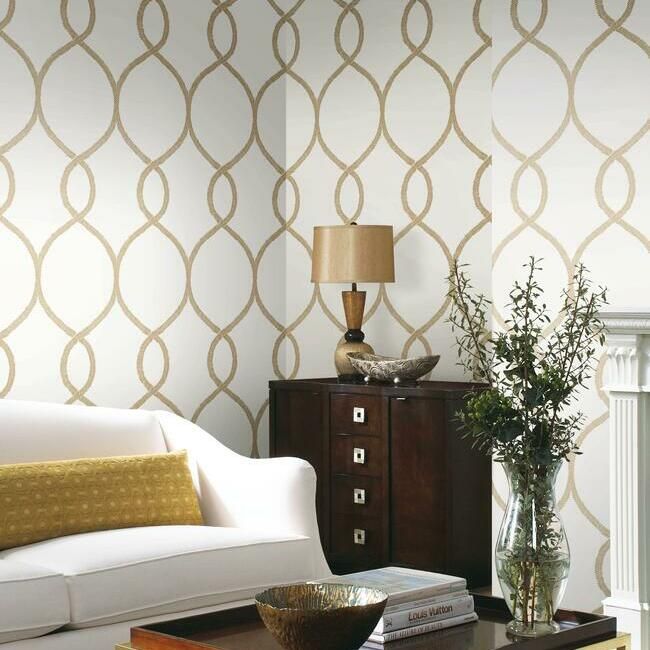 media image for Laurel Leaf Ogee Wallpaper in Gold from the Ronald Redding 24 Karat Collection by York Wallcoverings 290