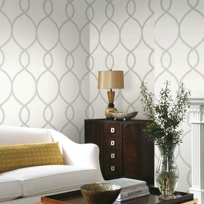 media image for Laurel Leaf Ogee Wallpaper in Grey from the Ronald Redding 24 Karat Collection by York Wallcoverings 225
