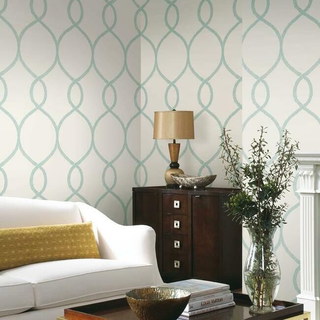 media image for Laurel Leaf Ogee Wallpaper in Teal from the Ronald Redding 24 Karat Collection by York Wallcoverings 298