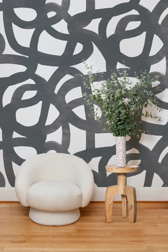 media image for Le Freak Peel-and-Stick Wallpaper in Charcoal on White by Thatcher Studio 231