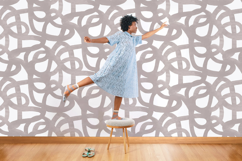 media image for Le Freak Peel-and-Stick Wallpaper in Smoke on White by Thatcher Studio 223