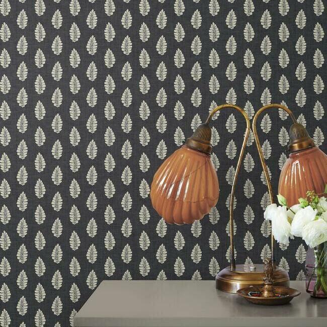 media image for Leaf Pendant Wallpaper in Black from the Grandmillennial Collection by York Wallcoverings 218