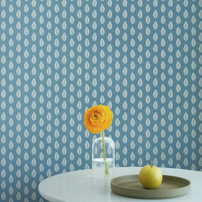 media image for Leaf Pendant Wallpaper in Blue from the Grandmillennial Collection by York Wallcoverings 287