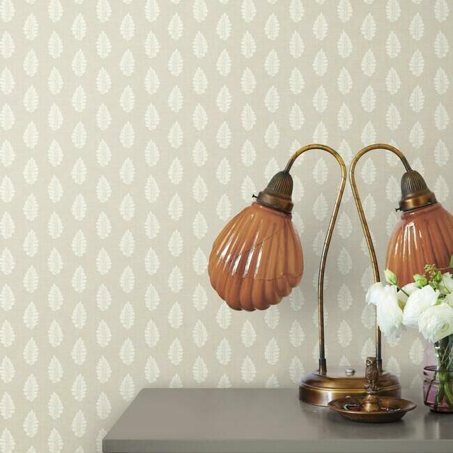 media image for Leaf Pendant Wallpaper in Linen from the Grandmillennial Collection by York Wallcoverings 247