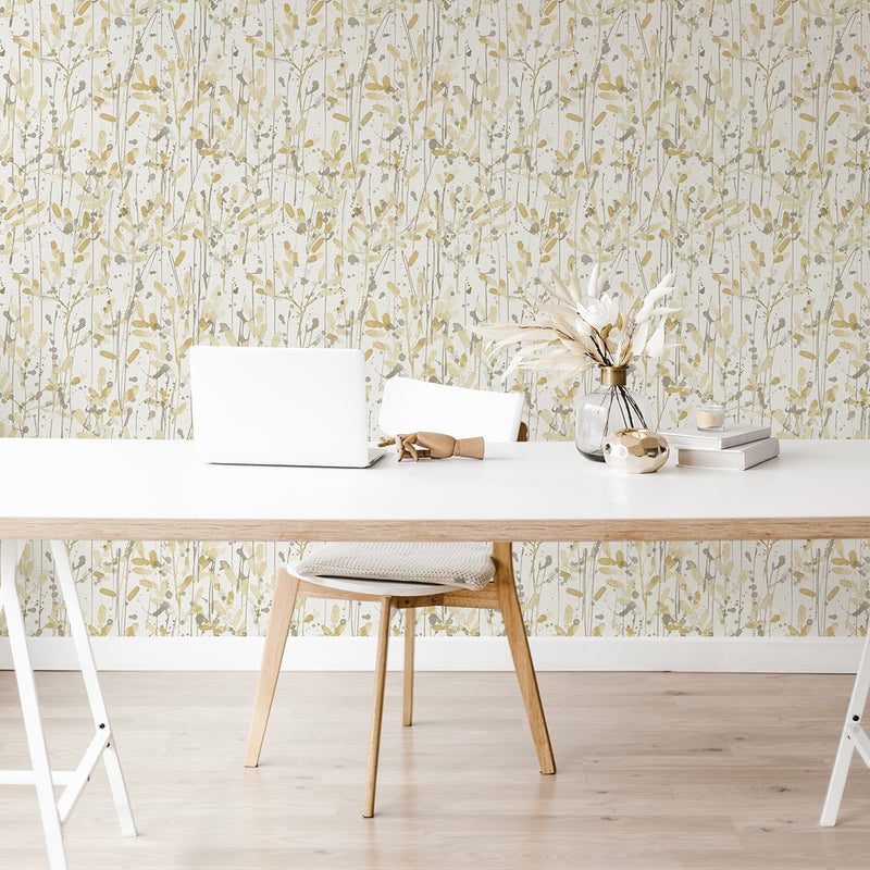 media image for Leandra Yellow Floral Trail Wallpaper from the Scott Living II Collection by Brewster Home Fashions 236