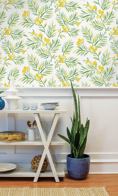 product image for Lemon Branch Peel-and-Stick Wallpaper in Lemon and Sage by NextWall 53