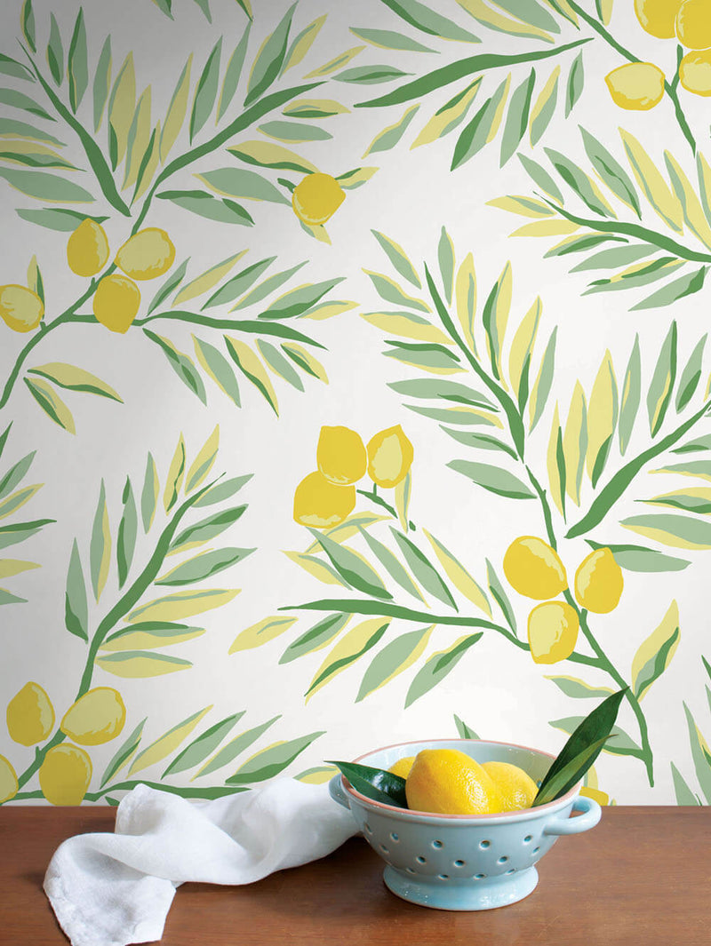 media image for Lemon Branch Peel-and-Stick Wallpaper in Lemon and Sage by NextWall 229