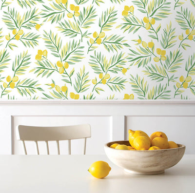 product image for Lemon Branch Peel-and-Stick Wallpaper in Lemon and Sage by NextWall 23
