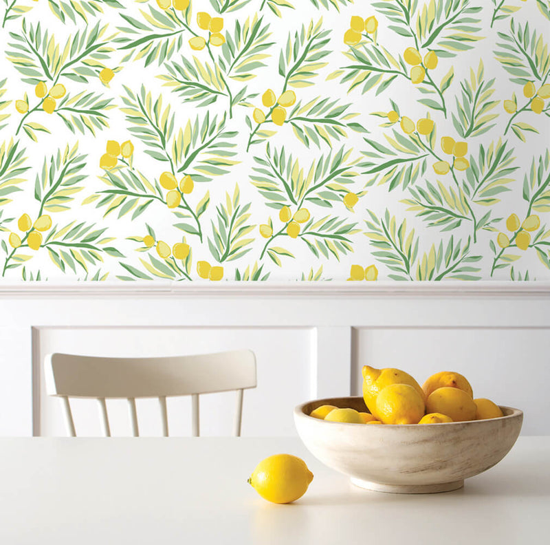media image for Lemon Branch Peel-and-Stick Wallpaper in Lemon and Sage by NextWall 264