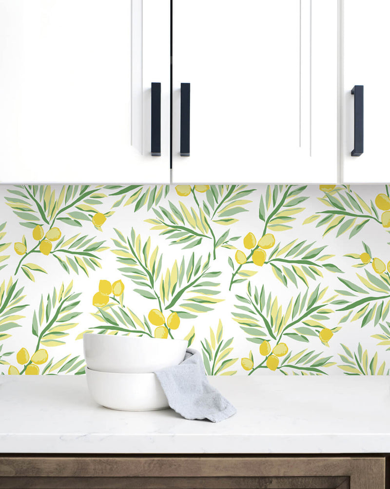 media image for Lemon Branch Peel-and-Stick Wallpaper in Lemon and Sage by NextWall 239