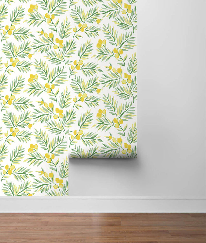 media image for Lemon Branch Peel-and-Stick Wallpaper in Lemon and Sage by NextWall 224