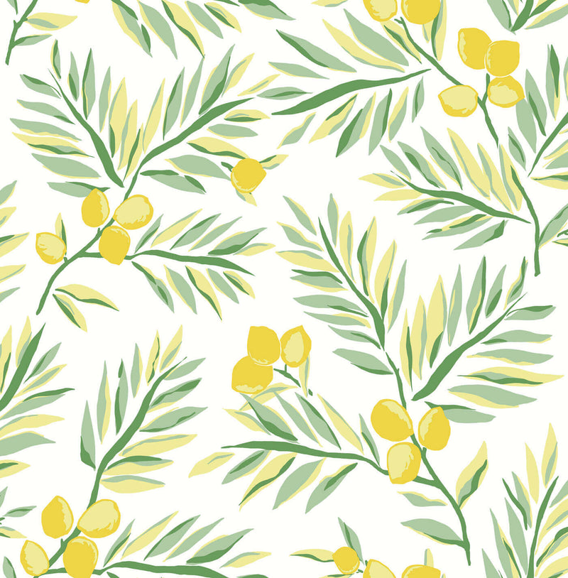 media image for Lemon Branch Peel-and-Stick Wallpaper in Lemon and Sage by NextWall 276