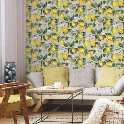 product image for Lemon Zest Peel & Stick Wallpaper in Yellow and Beige by RoomMates for York Wallcoverings 45