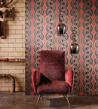 product image of Lempicka Wallpaper in Coral and Dark Dove from the Fantasque Collection by Osborne & Little 56